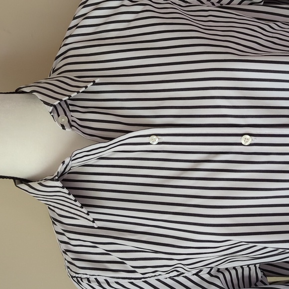 Chaps Classics No Iron Stripe Button Down Blouse L Black White - Picture 3 of 14